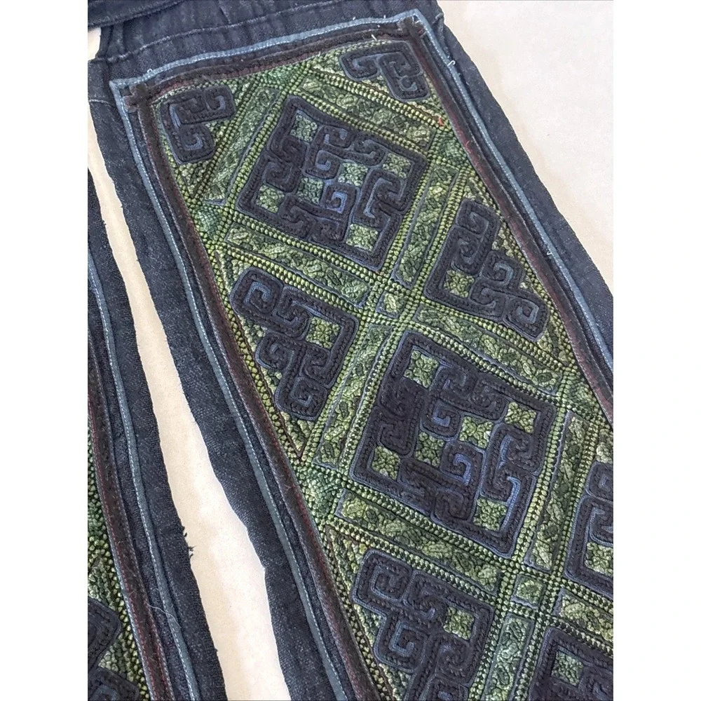 Vintage Hmong Cotton Hand Embroidered Indigo Belt with Fringe